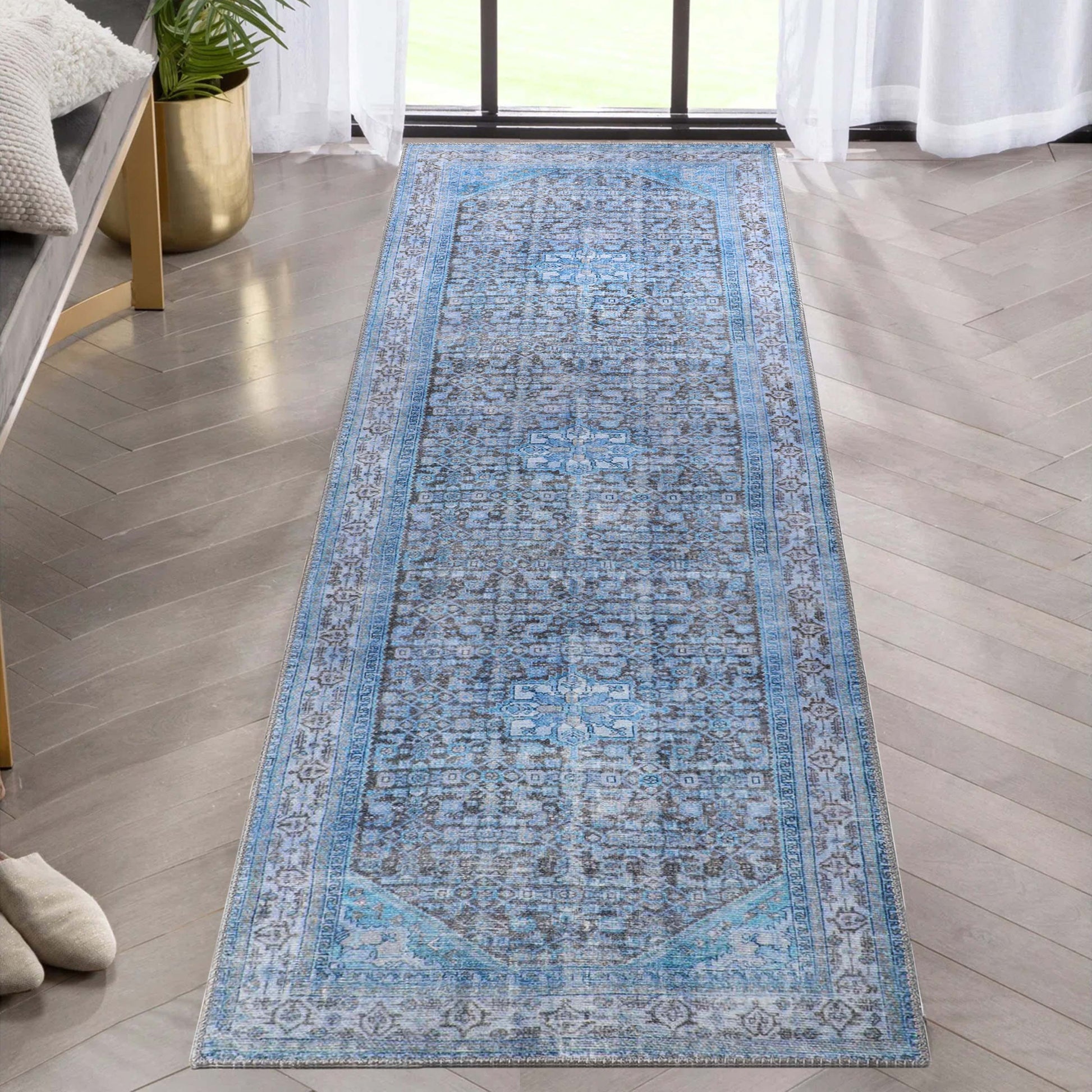 Traditional Oriental Medallion Power-Loomed Indoor Area Rug - Azure
