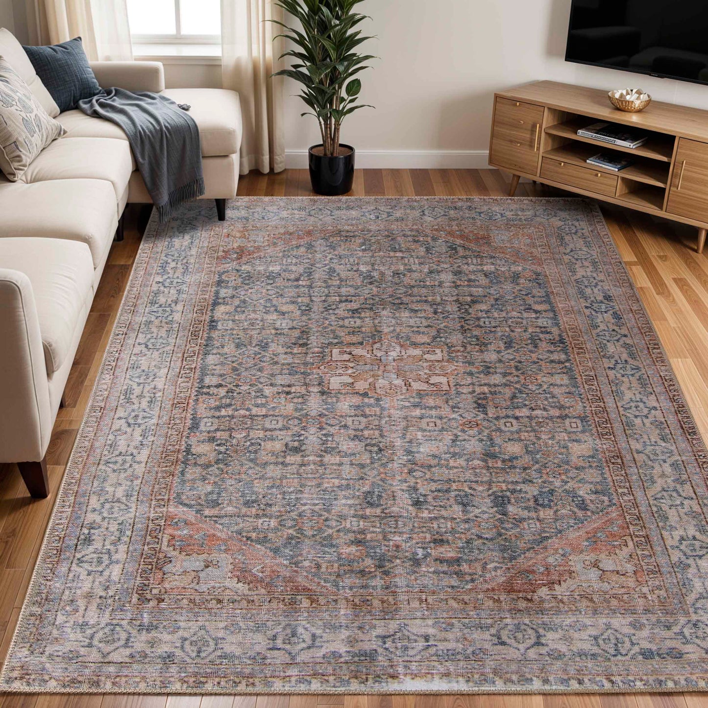 Traditional Oriental Medallion Power-Loomed Indoor Area Rug - Latte