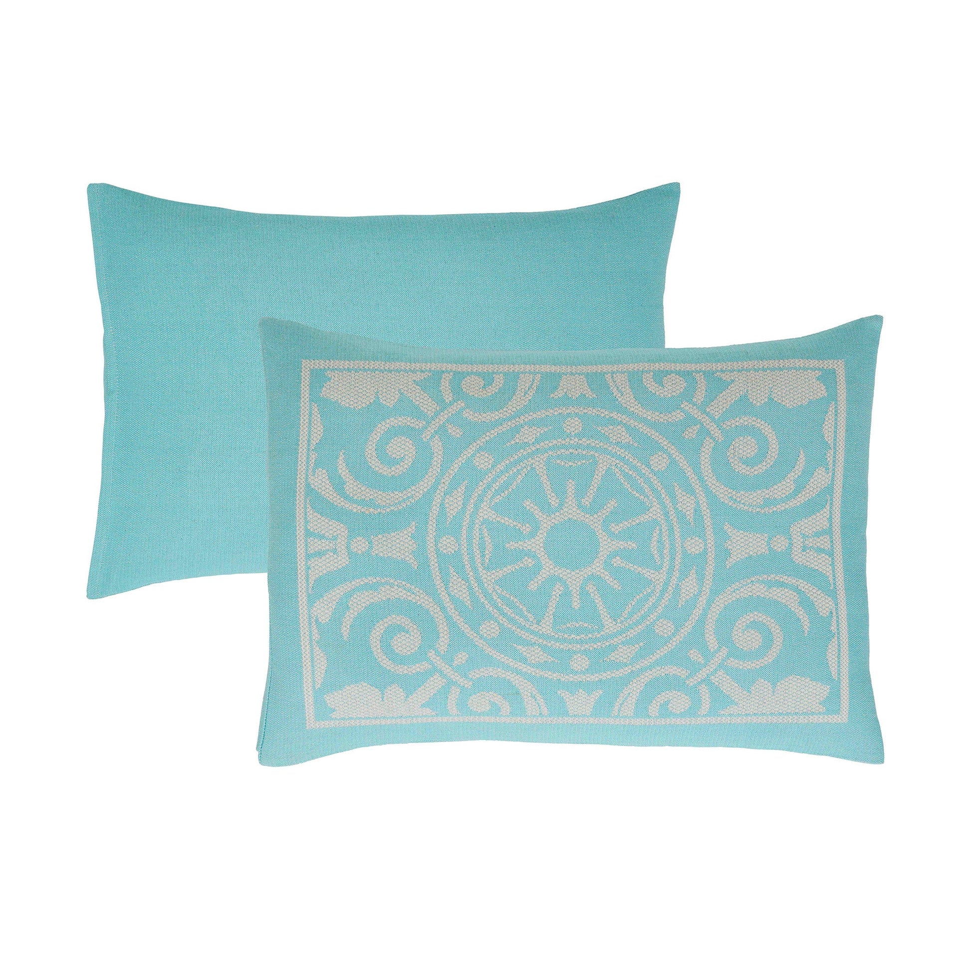 Superior Adalie Cotton Blend Woven Jacquard Vintage Medallion Lightweight Bedspread and Sham Set - Aqua