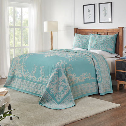 Superior Adalie Cotton Blend Woven Jacquard Vintage Medallion Lightweight Bedspread and Sham Set - Aqua