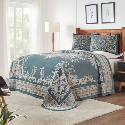 Superior Adalie Cotton Blend Woven Jacquard Vintage Medallion Lightweight Bedspread and Sham Set - Cerulean Blue