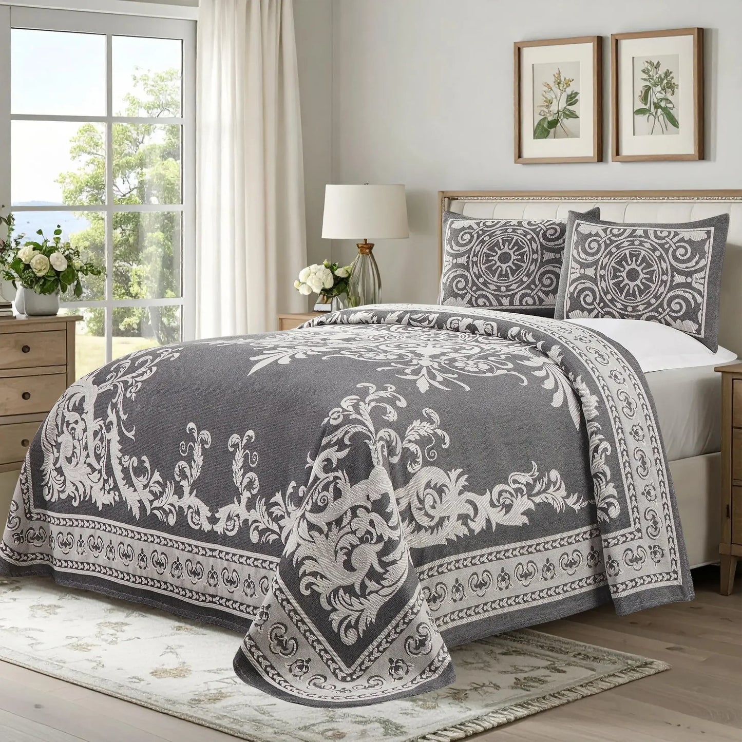 Adalie Cotton Blend Woven Jacquard Medallion Bedspread Set