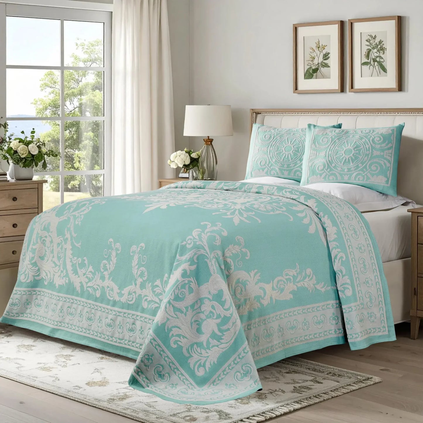 Adalie Cotton Blend Woven Jacquard Medallion Bedspread Set
