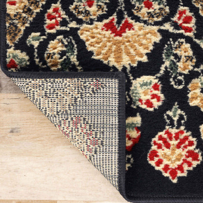 Adena Bohemian Floral Geometric Area Rug or Runner Rug - Black