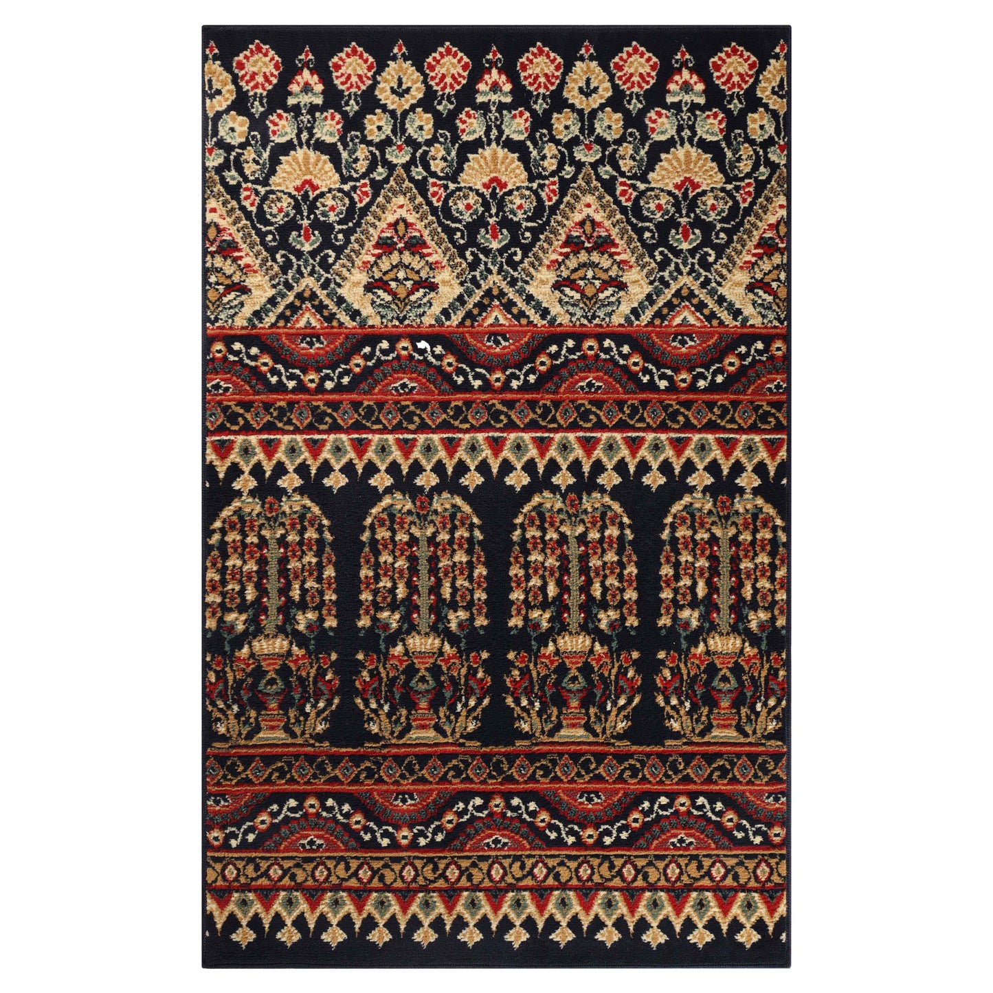 Adena Bohemian Floral Geometric Area Rug or Runner Rug - Black