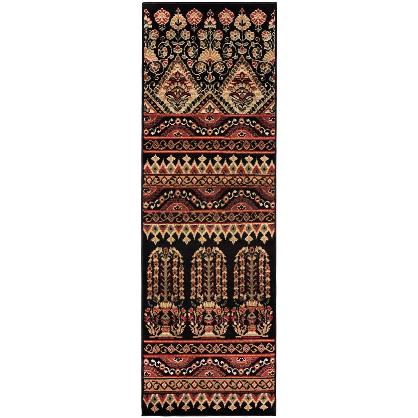 Adena Bohemian Floral Geometric Area Rug or Runner Rug - Black