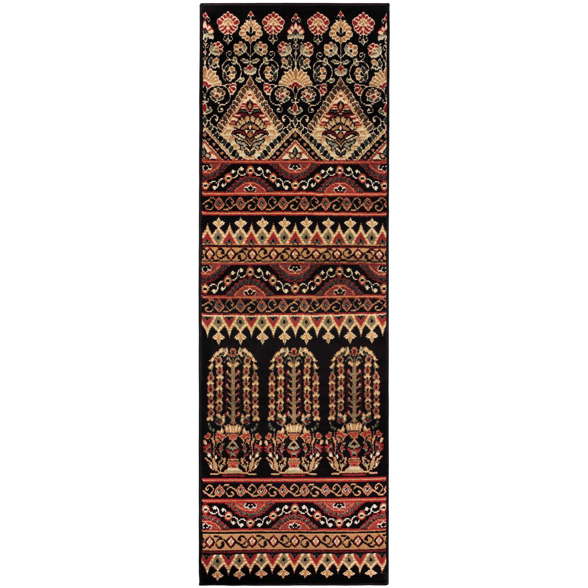 Adena Bohemian Floral Geometric Area Rug or Runner Rug - Black