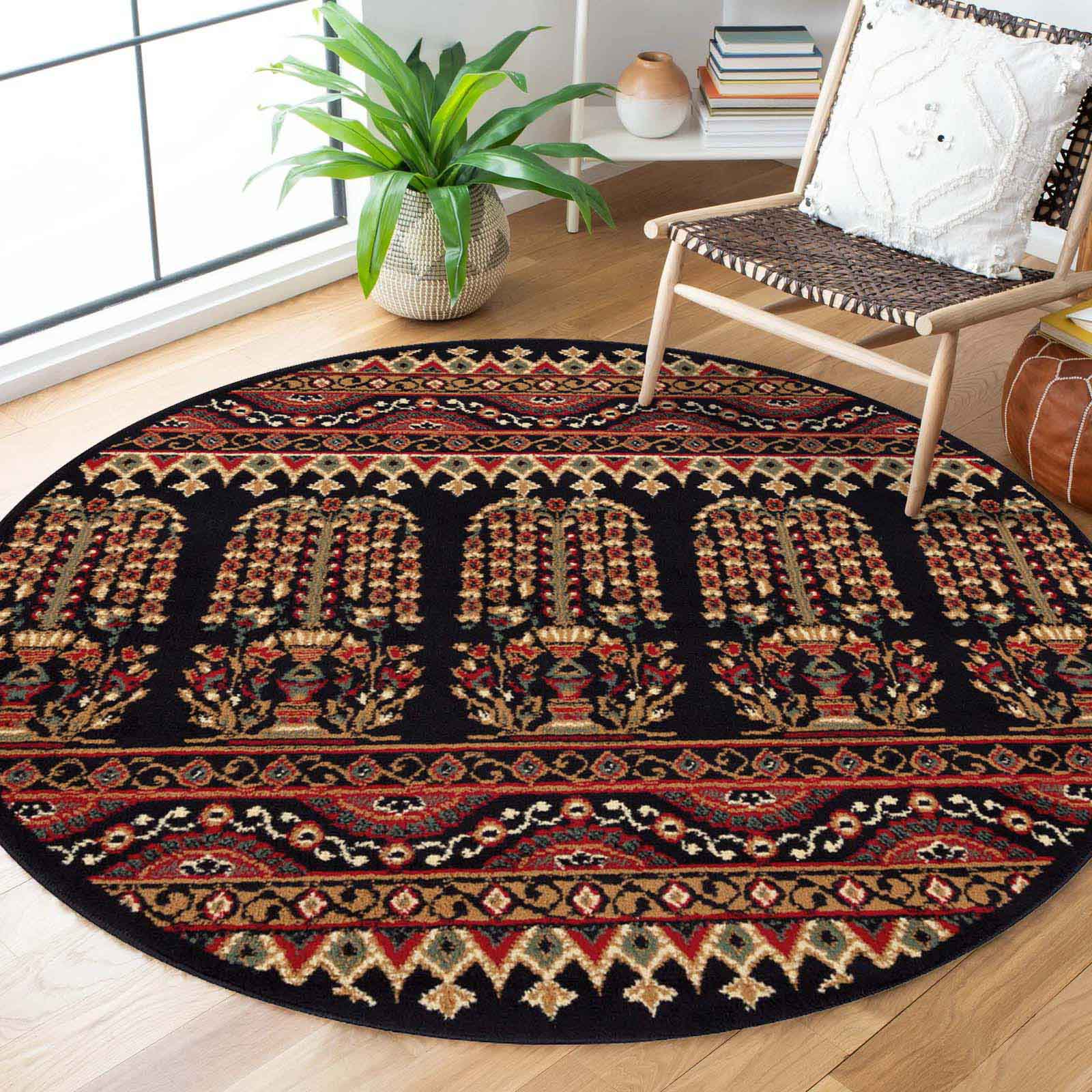 Adena Bohemian Floral Geometric Area Rug or Runner Rug - Black