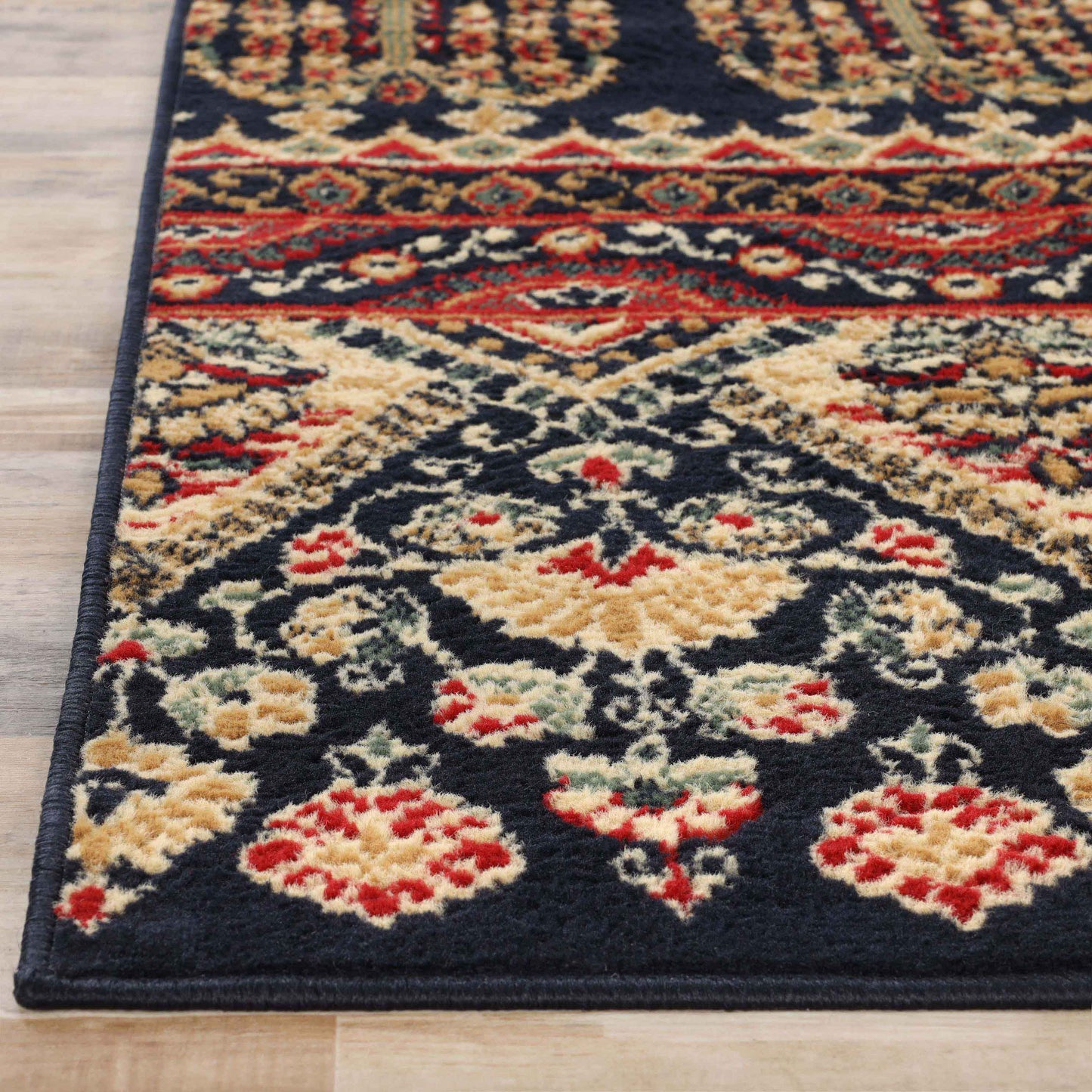 Adena Bohemian Floral Geometric Area Rug or Runner Rug - Black