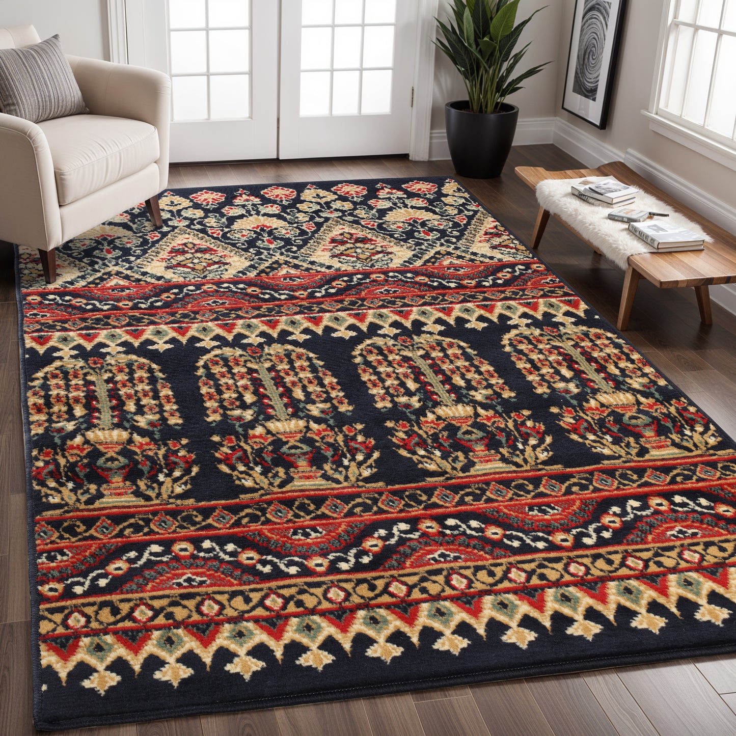 Adena Bohemian Floral Geometric Area Rug or Runner Rug