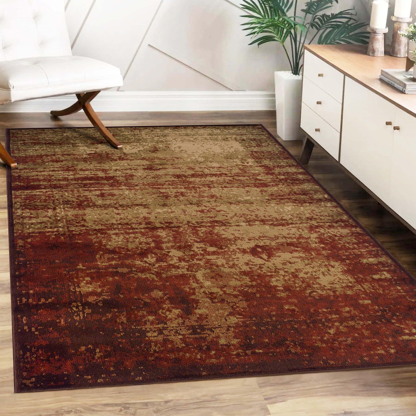 Superior Afton Acid Wash Gradient Indoor Area Rug or Runner Or Door Mat - Auburn