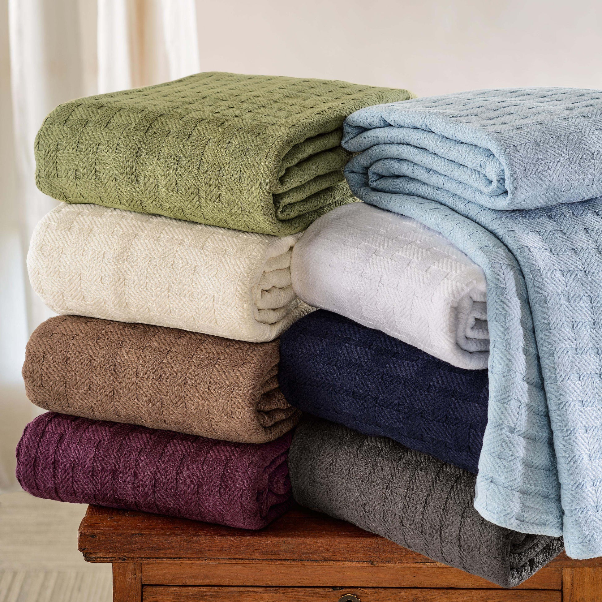Basketweave All Season Cotton Blanket - Sage