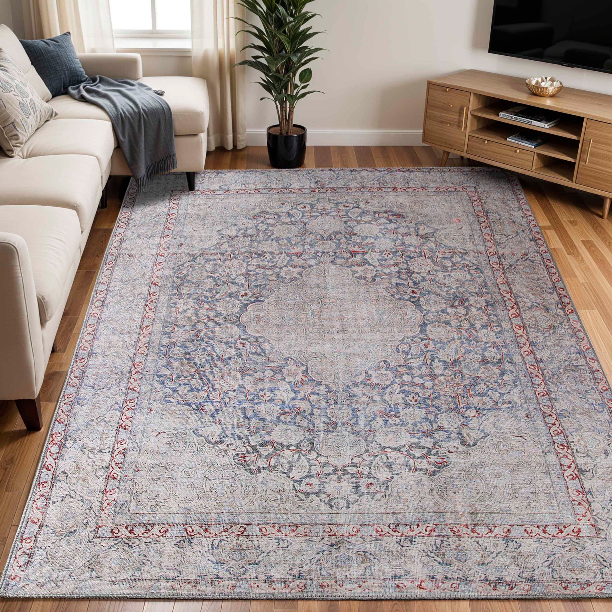 Alma Floral Medallion Indoor Area Rug Or Runner Rug - BerryRed