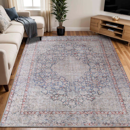 Alma Floral Medallion Indoor Area Rug Or Runner Rug - BerryRed