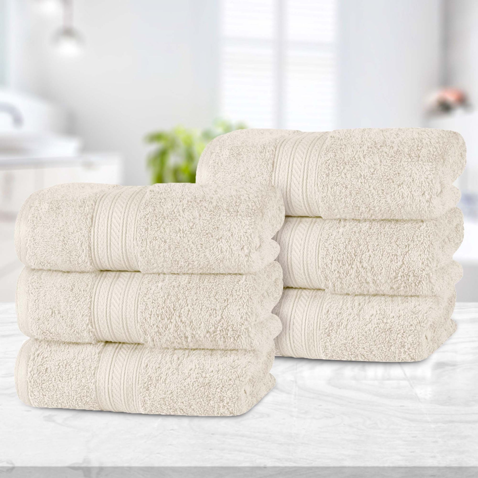 Atlas Cotton Plush Absorbent Heavyweight Luxury Hand Towel Set of 6 - Almond