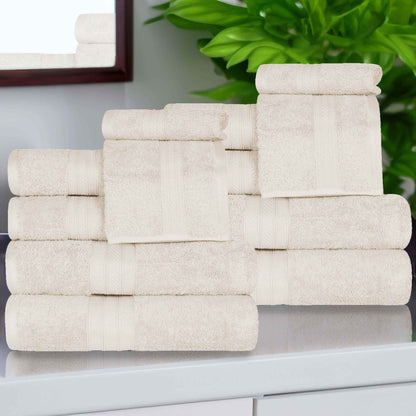 Atlas Cotton Plush Absorbent Heavyweight 12 Piece Assorted Towel Set - Almond