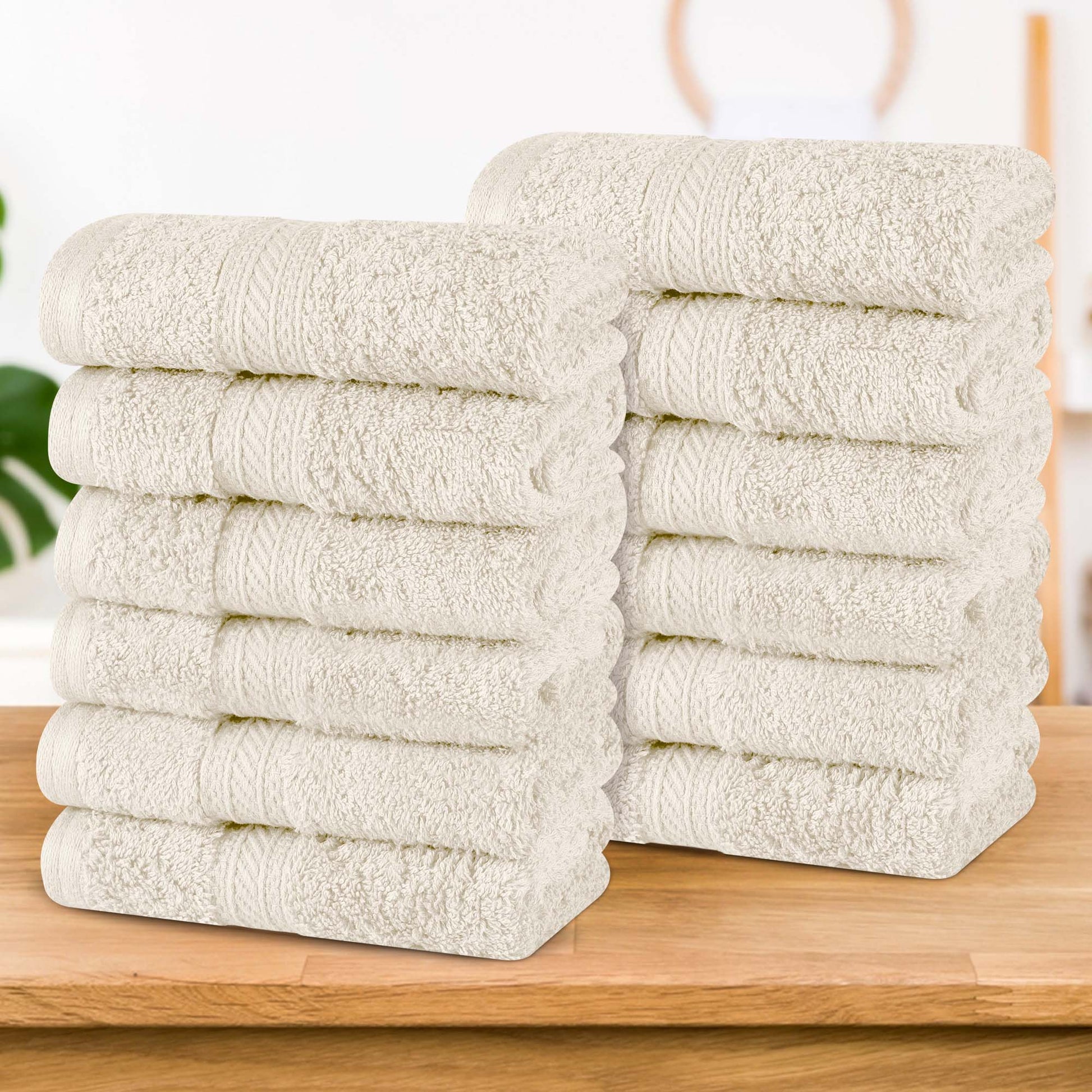 Atlas Cotton Absorbent Heavyweight Face Towel Washcloth Set of 12 - Almond