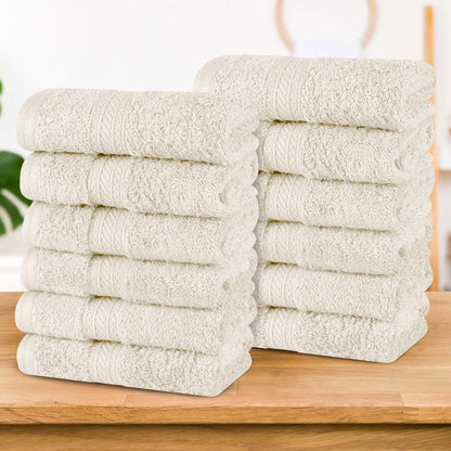 Atlas Cotton Absorbent Heavyweight Face Towel Washcloth Set of 12 - Almond