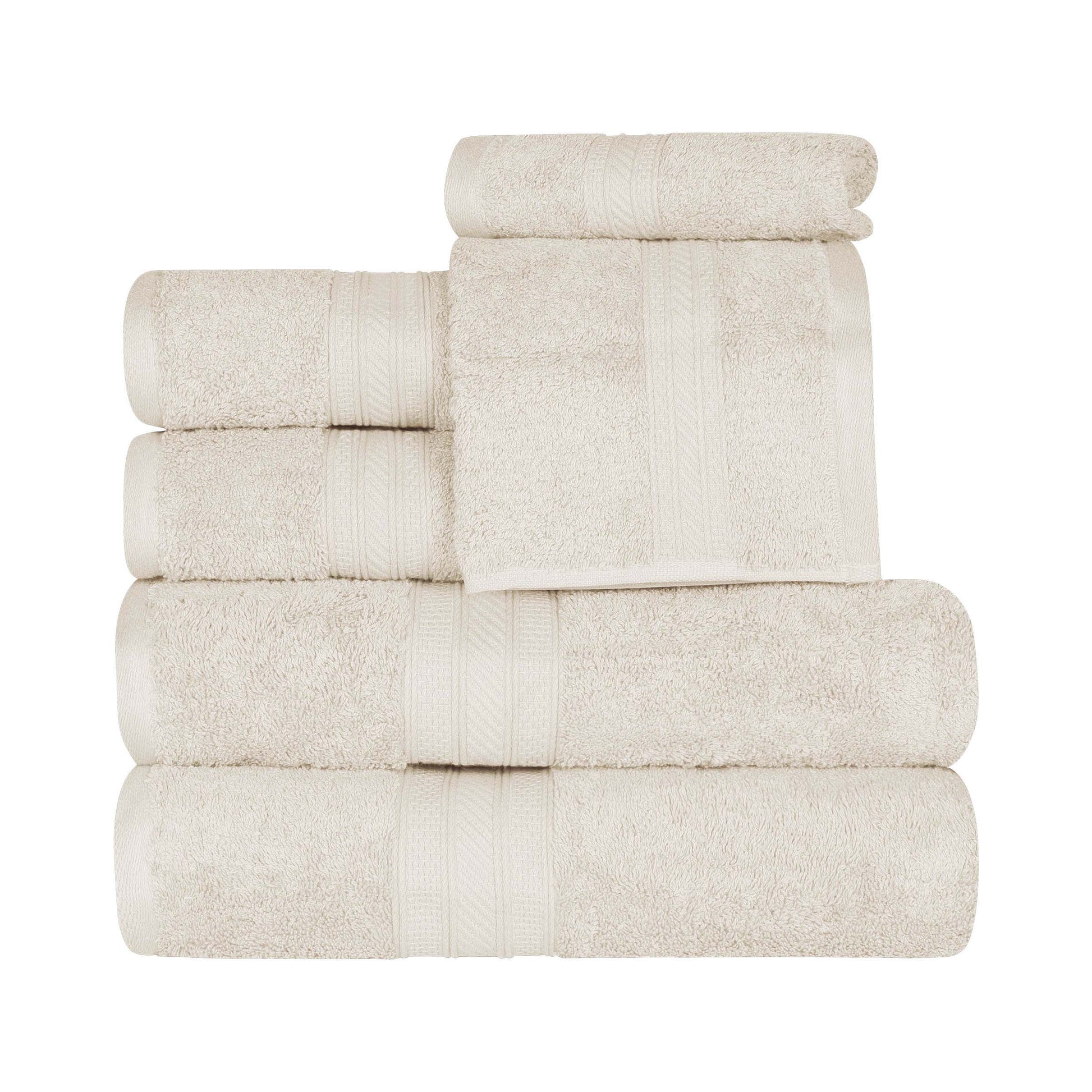 Cotton Heavyweight Absorbent Plush 6 Piece Towel Set - Almond