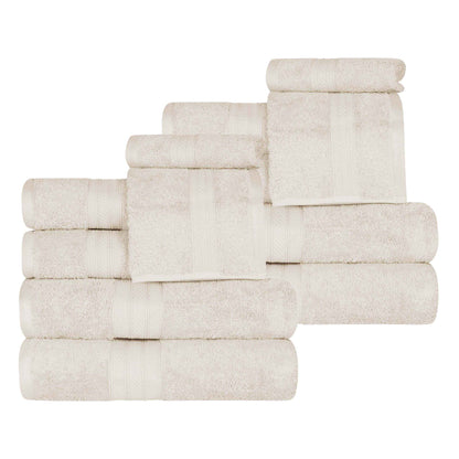 Atlas Cotton Plush Absorbent Heavyweight 12 Piece Assorted Towel Set - Almond