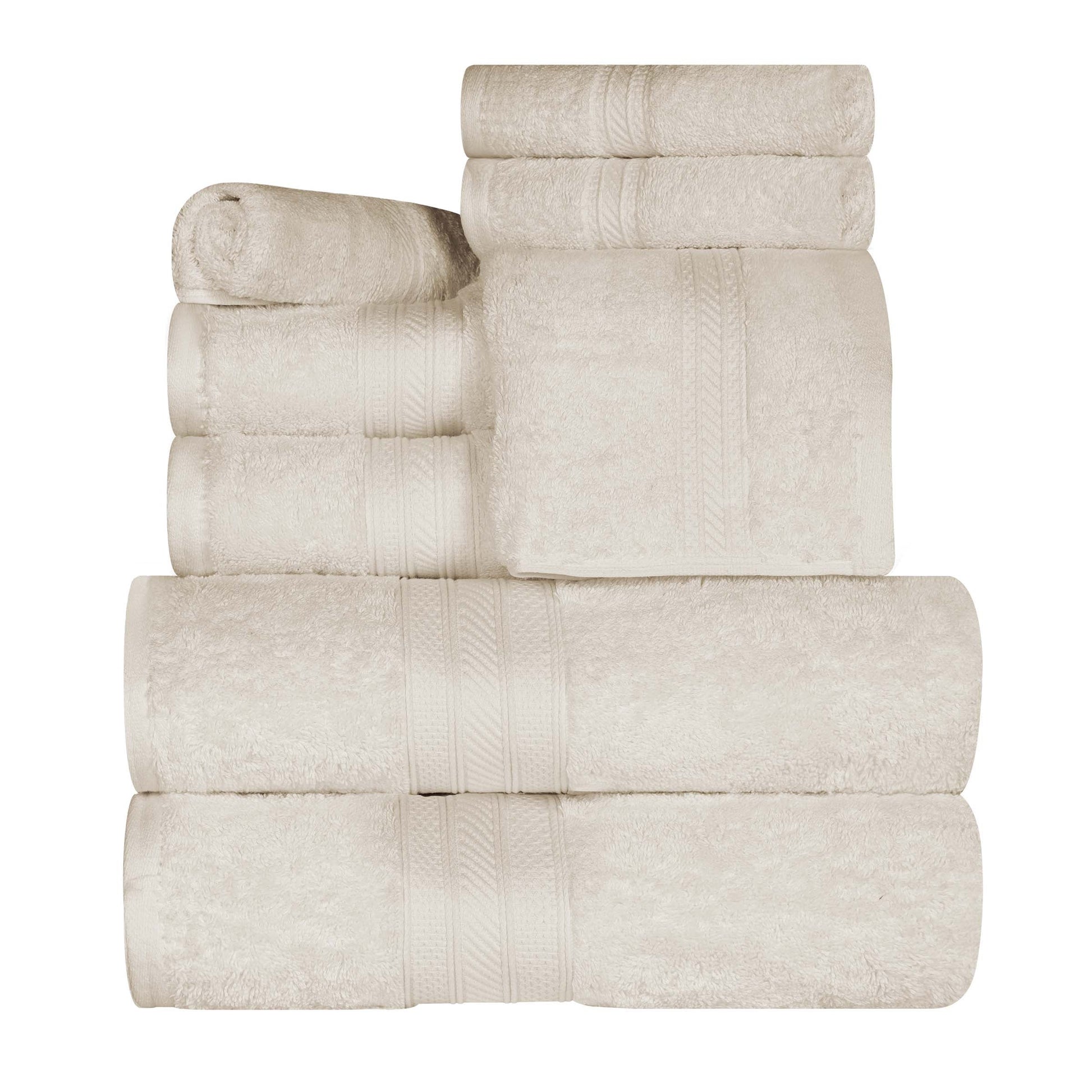 Cotton Heavyweight Absorbent Plush 8 Piece Towel Set - Almond