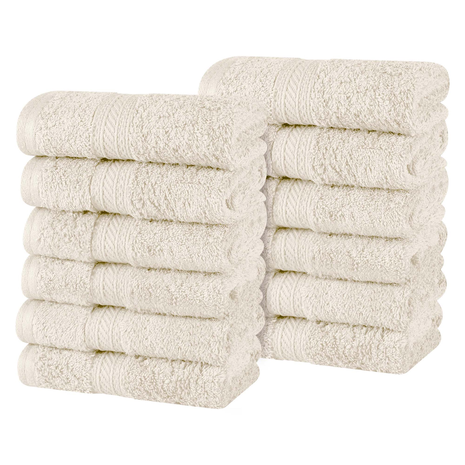 Atlas Cotton Absorbent Heavyweight Face Towel Washcloth Set of 12 - Almond