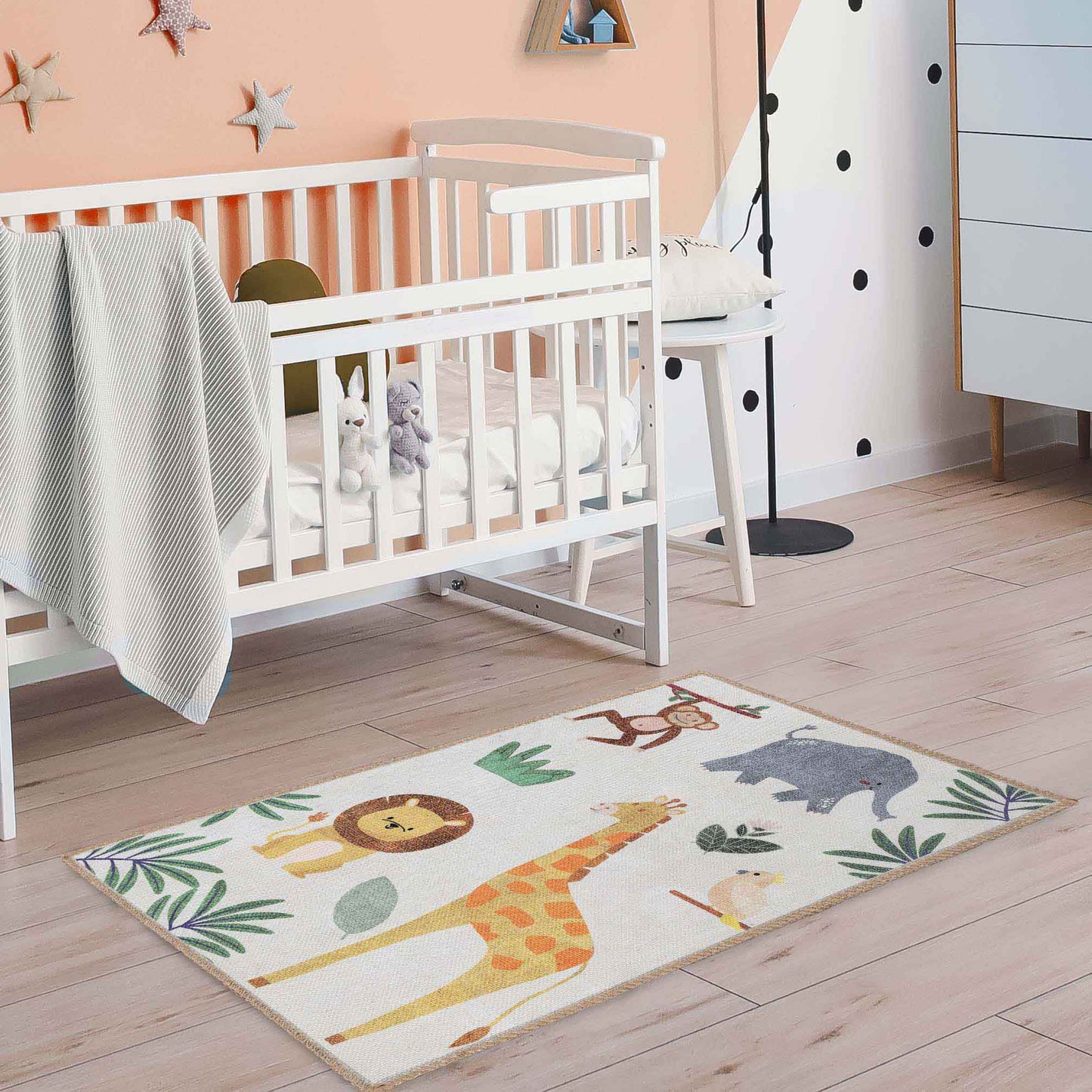 Animal Safari Playroom Non-Slip Kids Washable Indoor Area Rug - Ivory