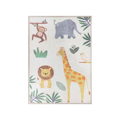 Animal Safari Playroom Non-Slip Kids Washable Indoor Area Rug - Ivory