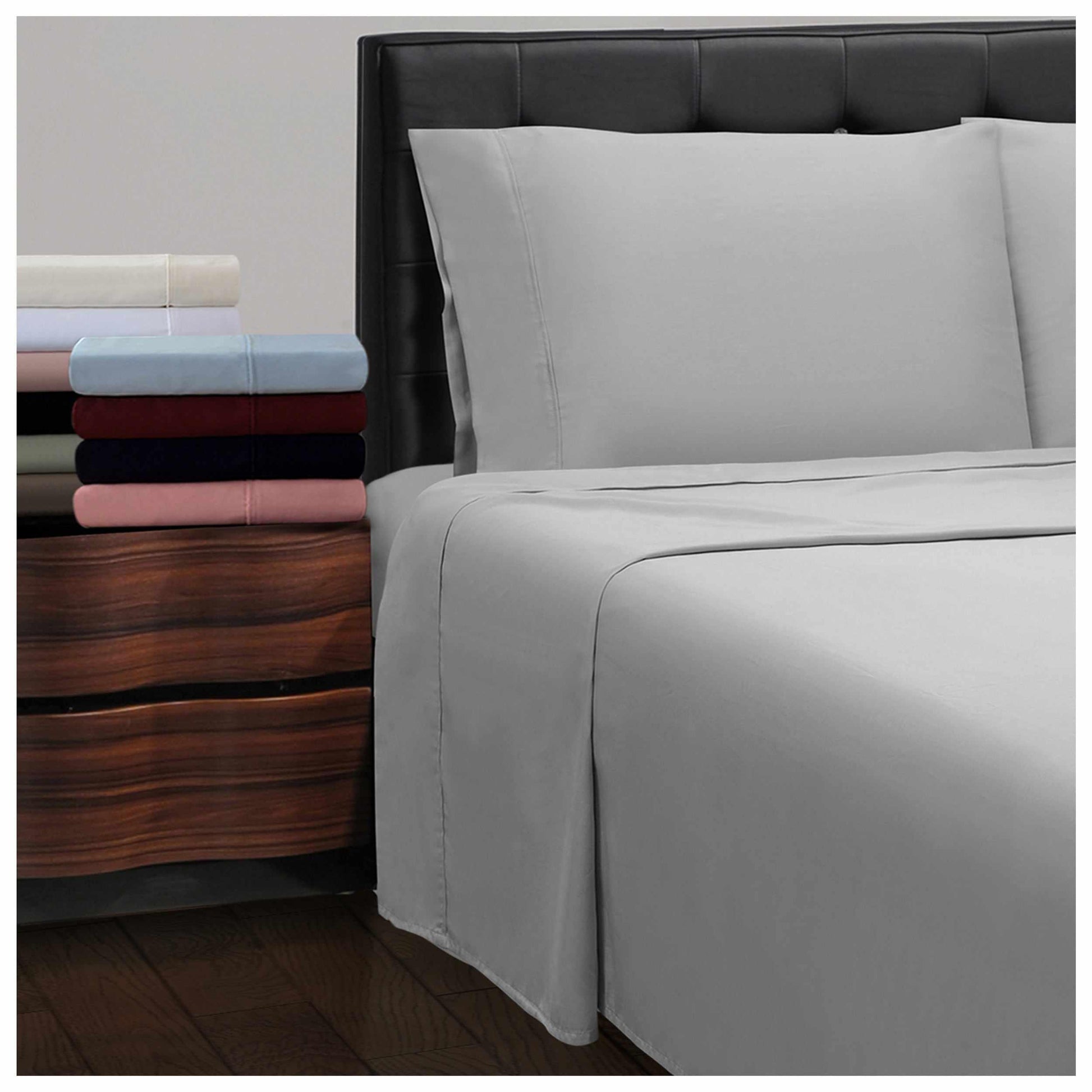 Superior 300 Thread Count Cotton Breathable Deep Pocket Solid Bed Sheet Set - Light Grey