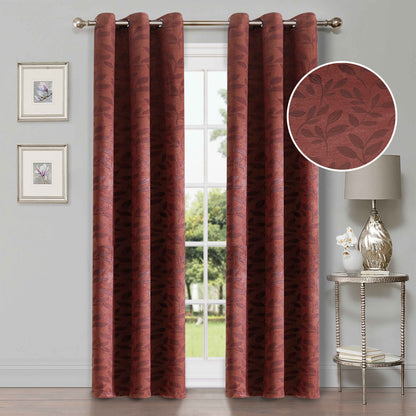 Leaves Machine Washable Room Darkening Blackout Curtains, Set of 2 - AntiqueCopper