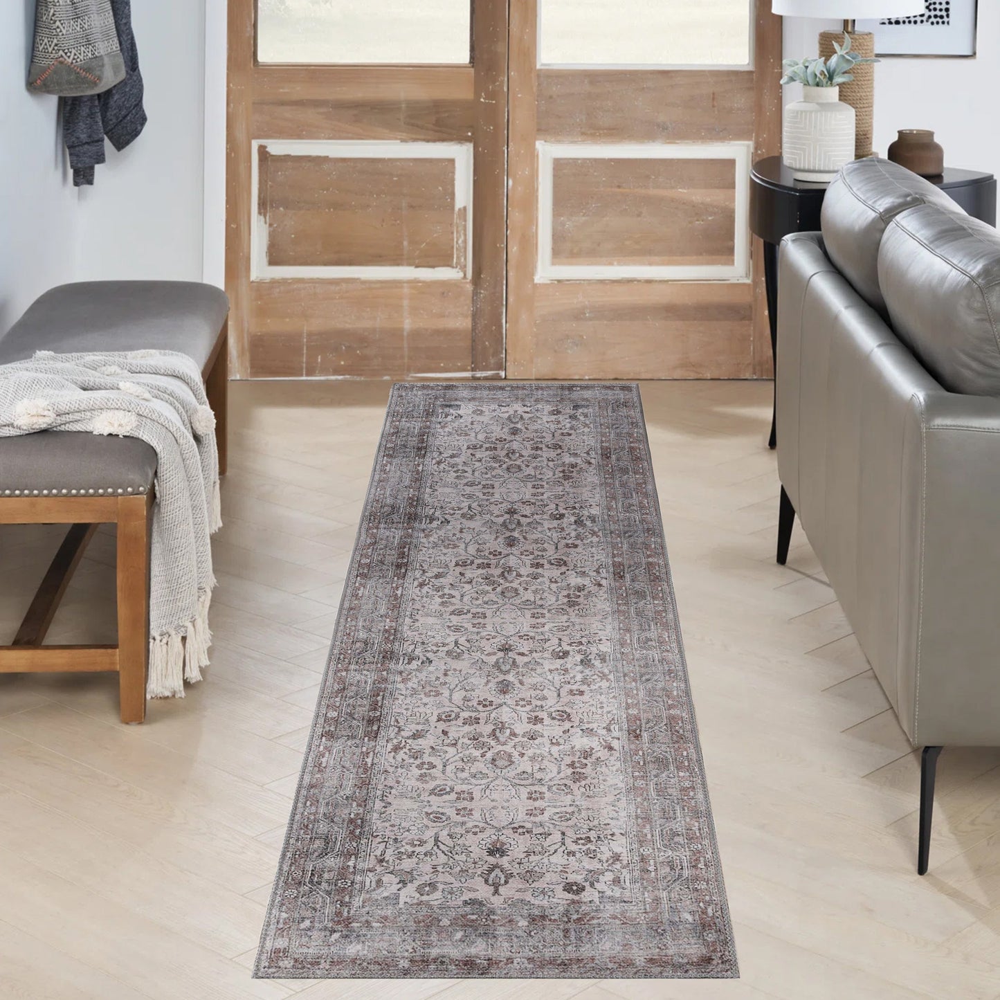Distressed Floral Medallion Indoor Area Rug - Dark Walnut