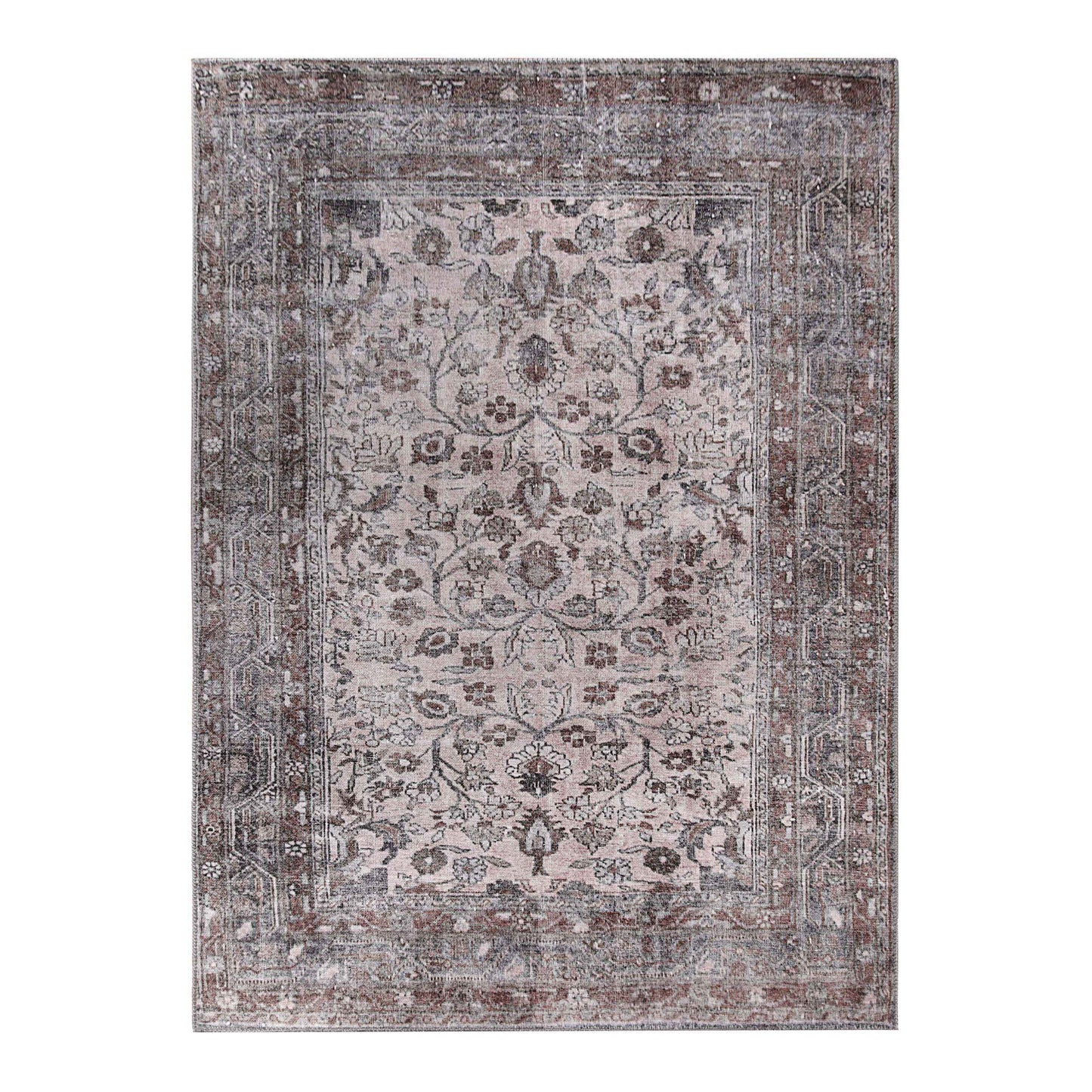Distressed Floral Medallion Indoor Area Rug - Dark Walnut