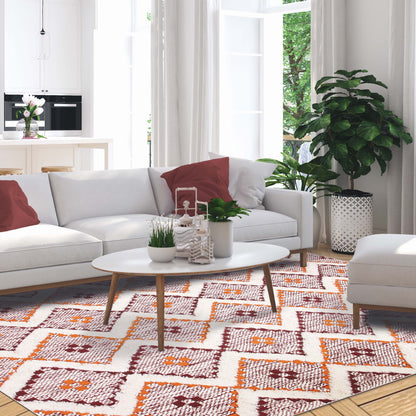 Geometric Wool Cotton Blend Latex Backing Indoor Area Rug - Apricot/BrickRed