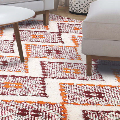 Geometric Wool Cotton Blend Latex Backing Indoor Area Rug - Apricot/BrickRed