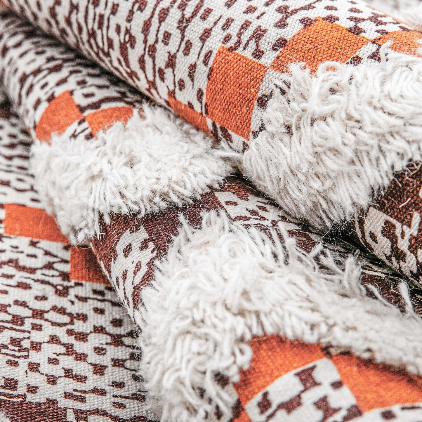 Geometric Wool Cotton Blend Latex Backing Indoor Area Rug - Apricot/BrickRed