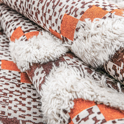 Geometric Wool Cotton Blend Latex Backing Indoor Area Rug - Apricot/BrickRed