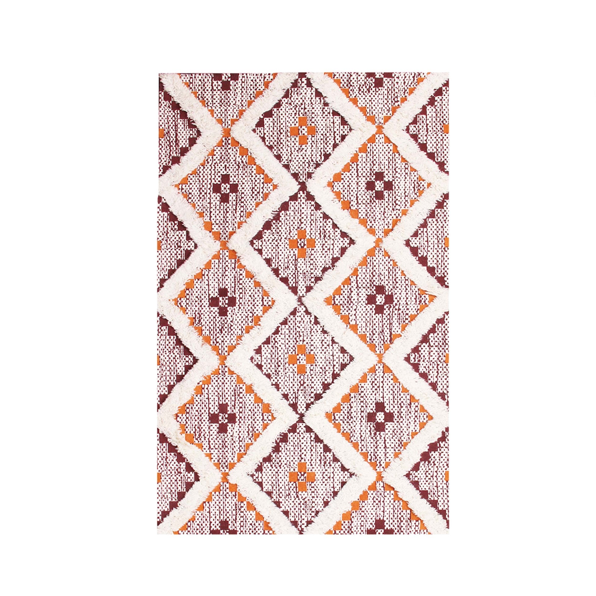 Geometric Wool Cotton Blend Latex Backing Indoor Area Rug - Apricot/BrickRed