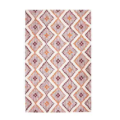 Geometric Wool Cotton Blend Latex Backing Indoor Area Rug - Apricot/BrickRed