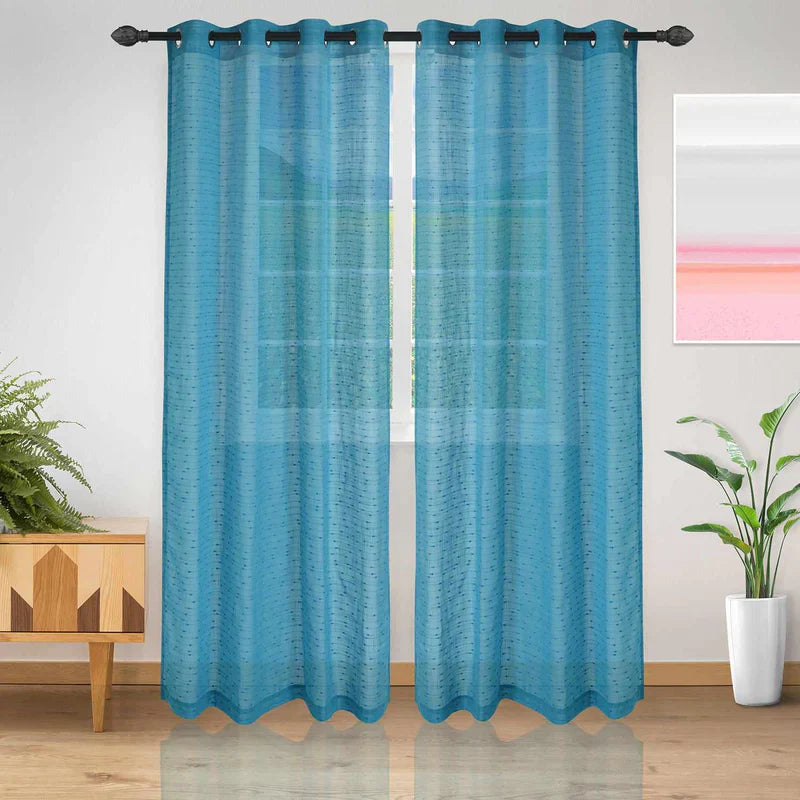 Meteorite Textured Grommet Sheer Curtain Panel Set of 2 - Aqua