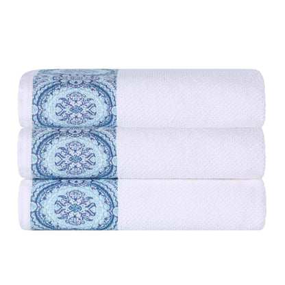 Medallion Cotton Jacquard Textured Soft Absorbent Bath Towel Set of 3 - Aqua