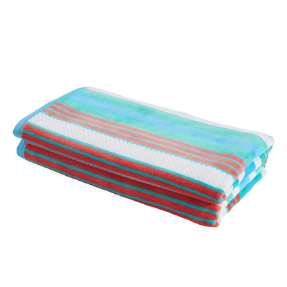 2 Piece Rope Textured Striped Oversized Cotton Beach Towel Set - Aqua