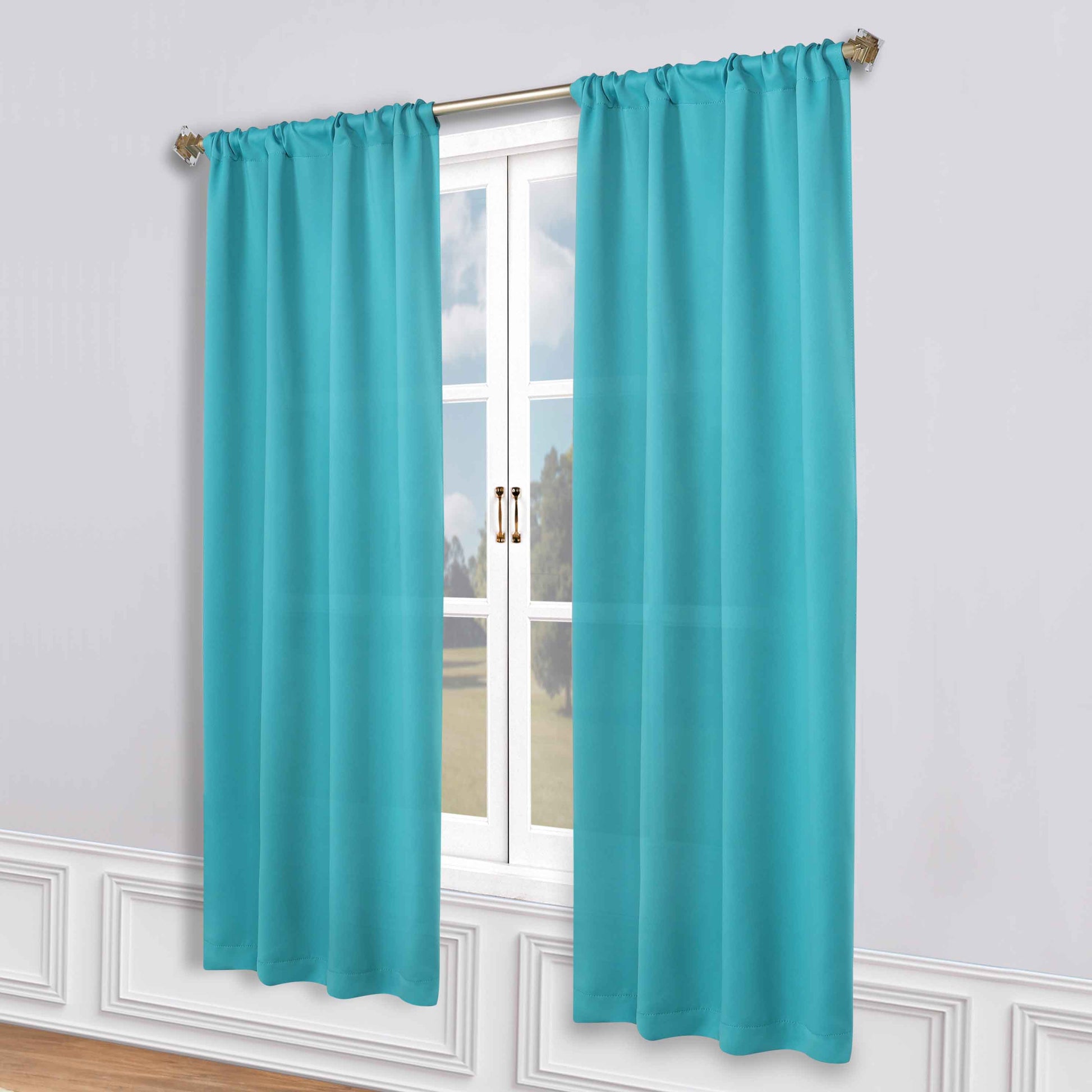 Solid Room Darkening Blackout Curtain Panels, Rod Pocket, Set of 2 - Aqua