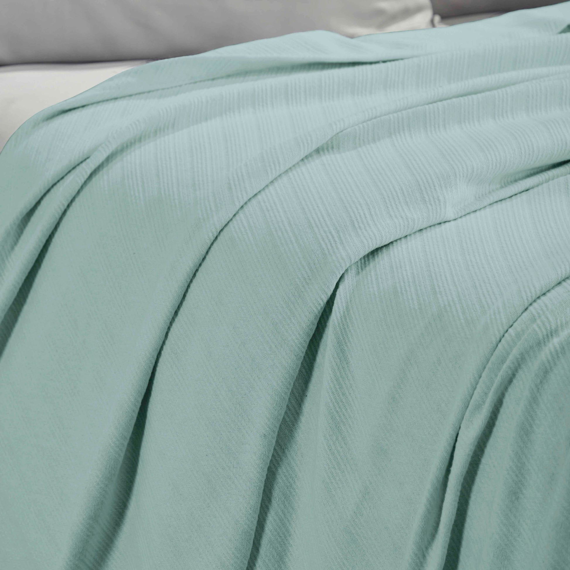 Milan Cotton Textured Jacquard Striped Lightweight Woven Blanket - Aqua