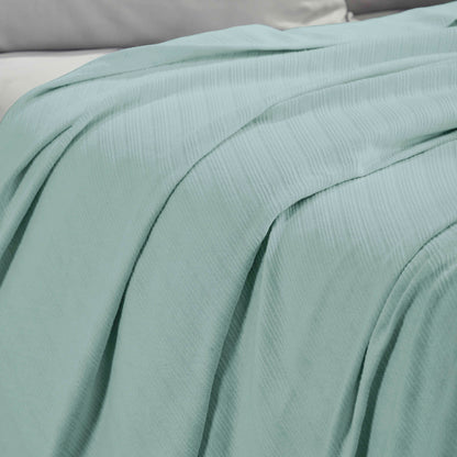 Milan Cotton Textured Jacquard Striped Lightweight Woven Blanket - Aqua