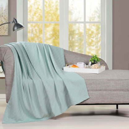 Milan Cotton Textured Jacquard Striped Lightweight Woven Blanket - Aqua