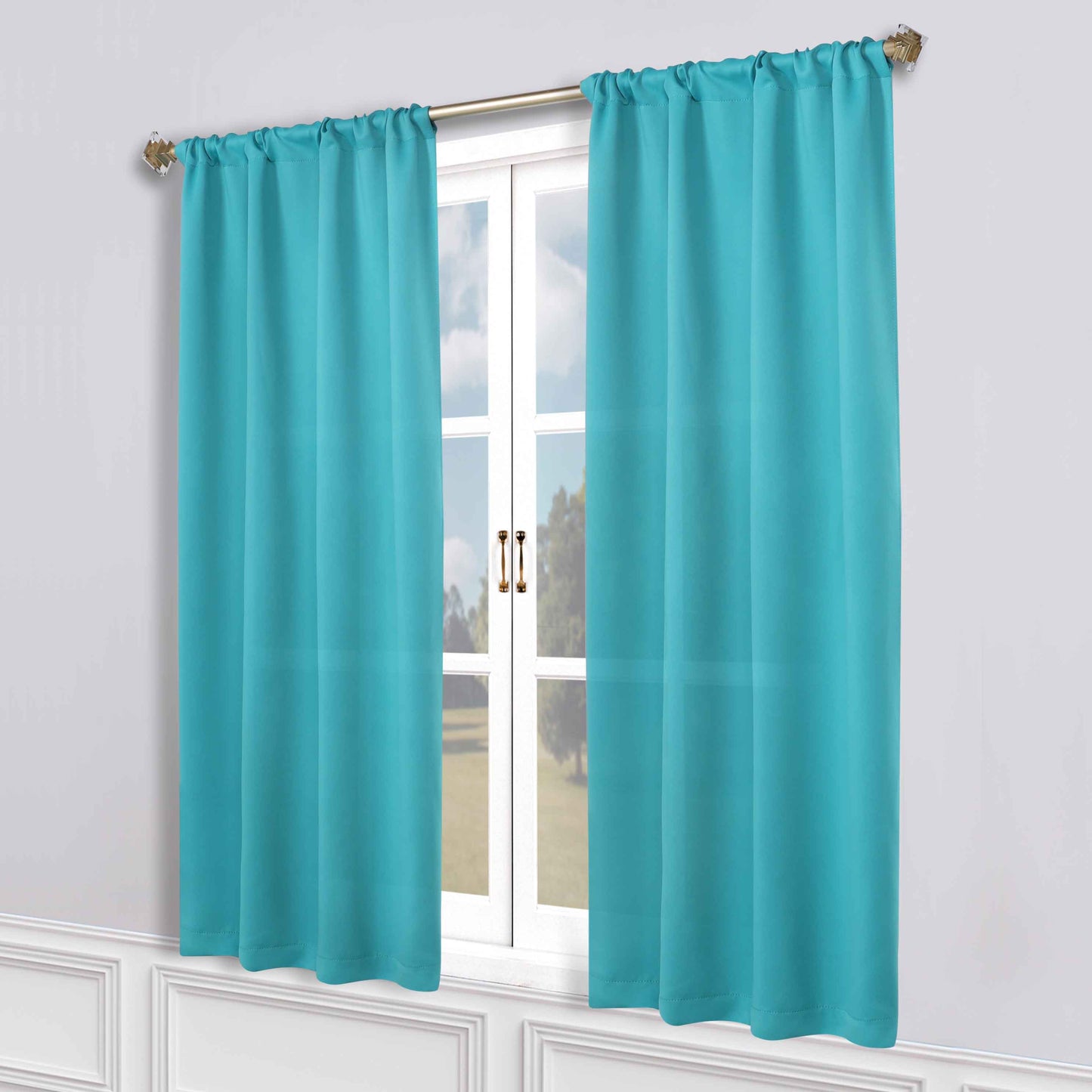 Solid Room Darkening Blackout Curtain Panels, Rod Pocket, Set of 2 - Aqua