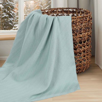 Milan Cotton Textured Jacquard Striped Lightweight Woven Blanket - Aqua