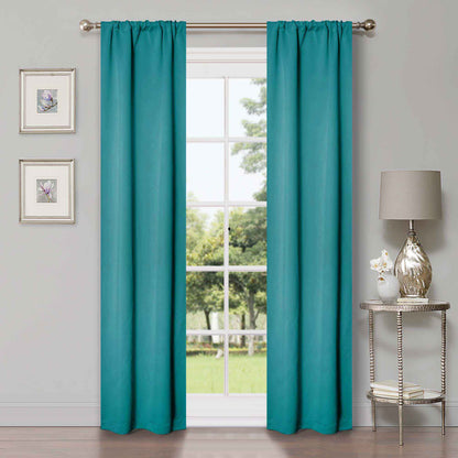 Solid Machine Washable Room Darkening Blackout Curtains, Set of 2 - Aqua