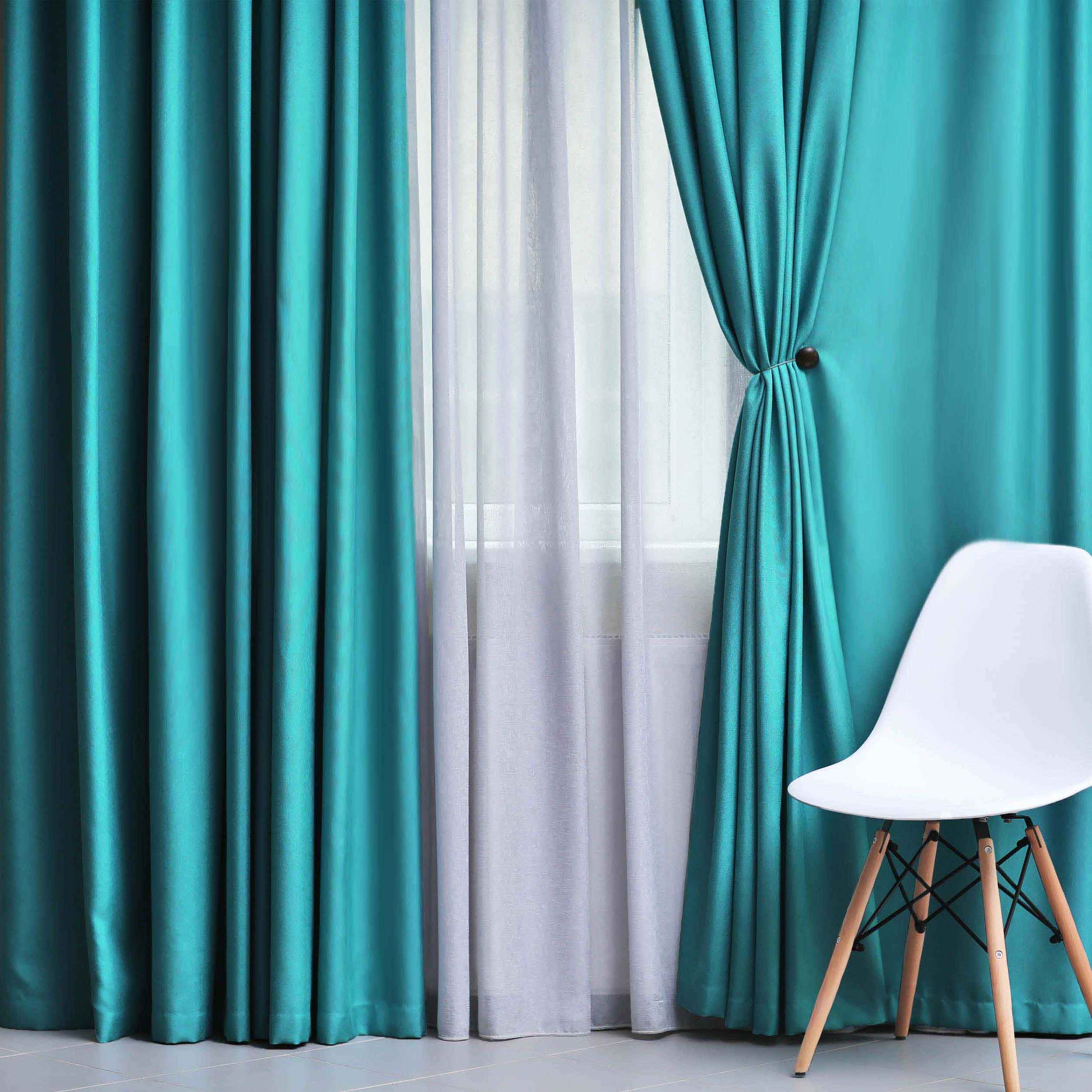 Solid Machine Washable Room Darkening Blackout Curtains, Set of 2 - Aqua