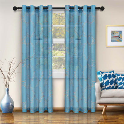 Embroidered Moroccan Sheer Grommet Curtain Panel Set - Aquarius